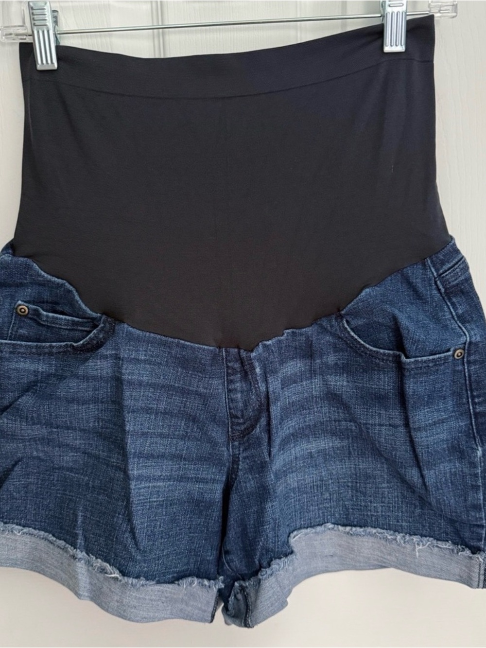 Sonoma Dark Blue Denim Maternity Shorts with Black Waist Panel